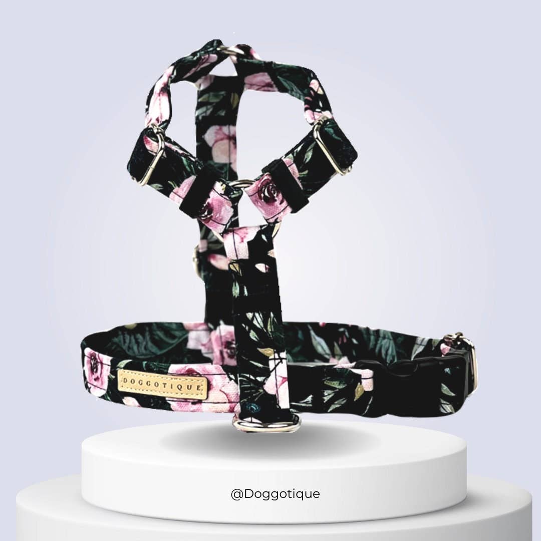 Hundegeschirr Dark Roses, Verstellbar & Handmade