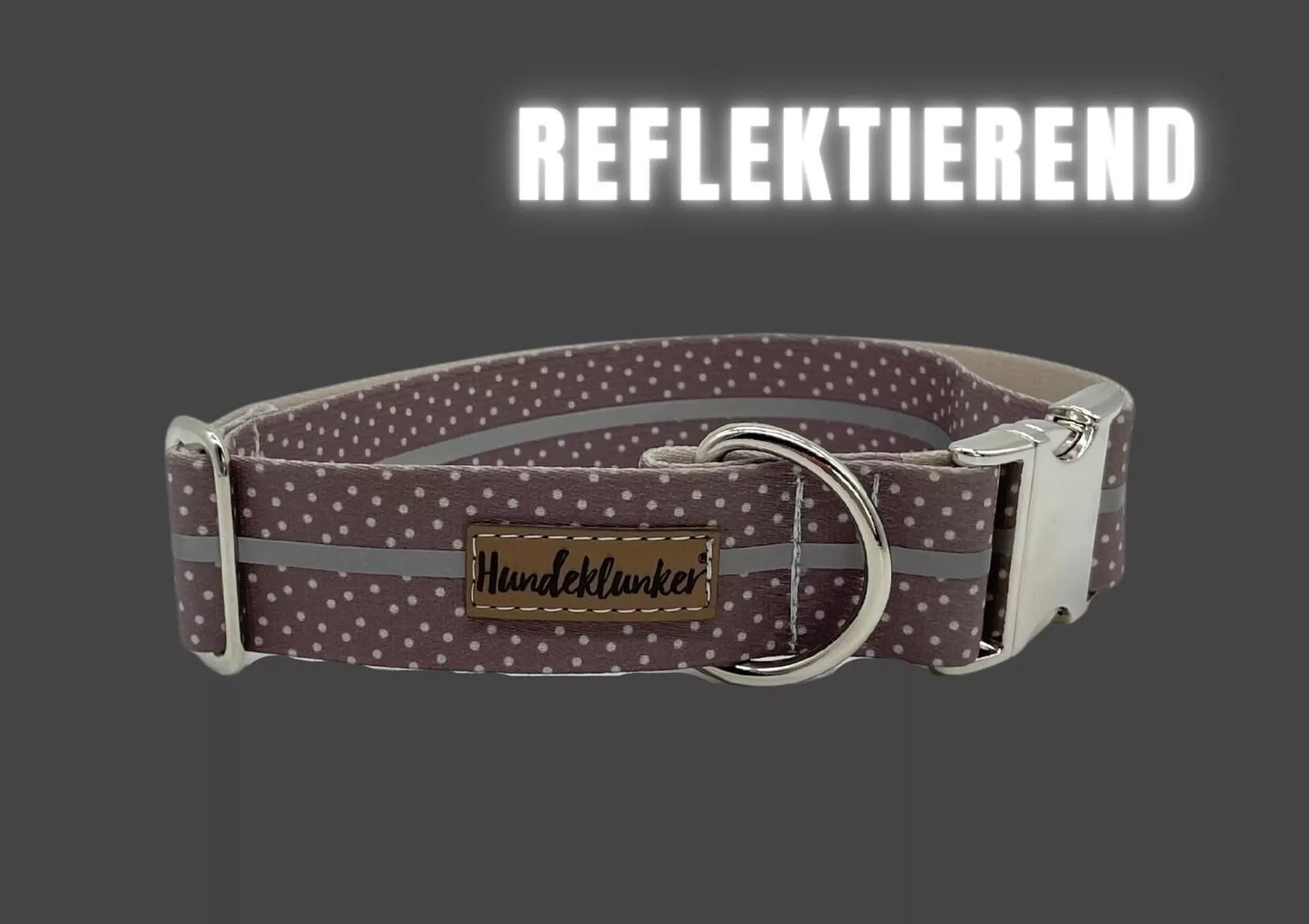 Reflektor-Halsband Cappuccino – vegan & handgemacht