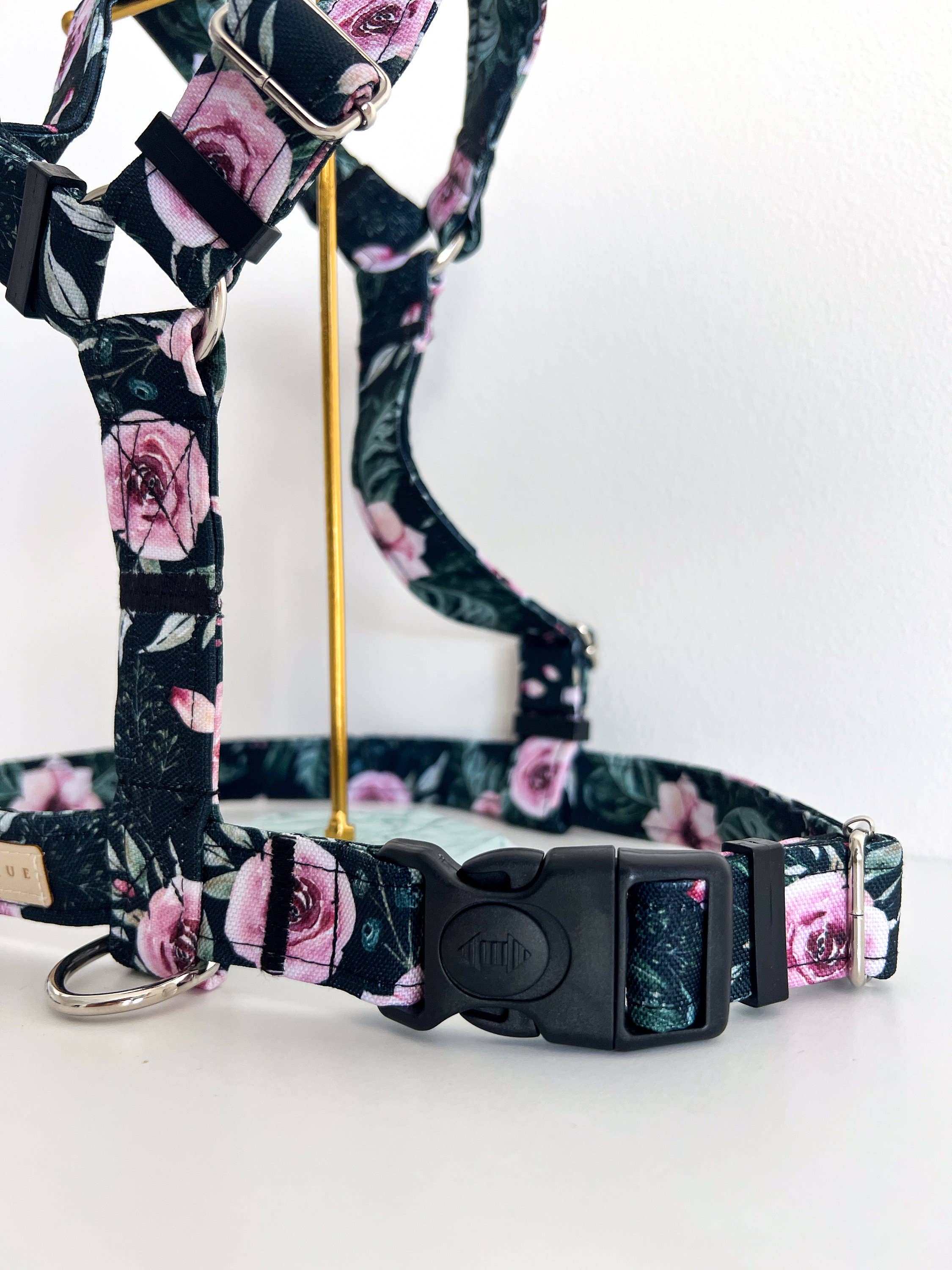 Hundegeschirr Dark Roses, Verstellbar & Handmade