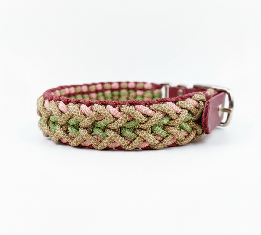 Handgemachtes Paracord-Hundehalsband „Rosé Sage“