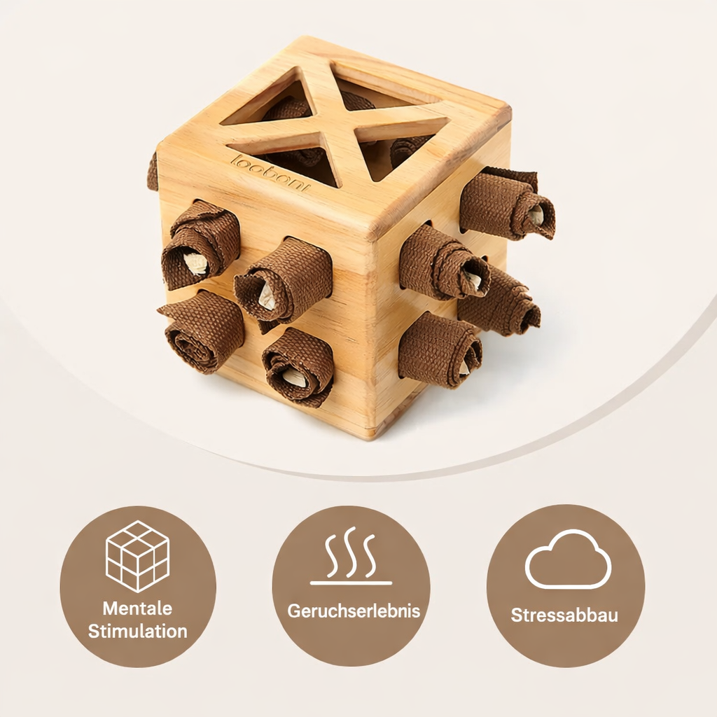 Intelligenzspiel Schnüffelwürfel – Denkspiel aus Holz für Hunde