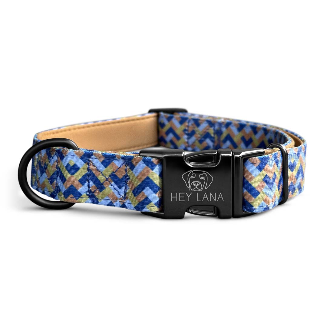 Set Hundehalsband, Leine und Geschirr - Mocca/Blau