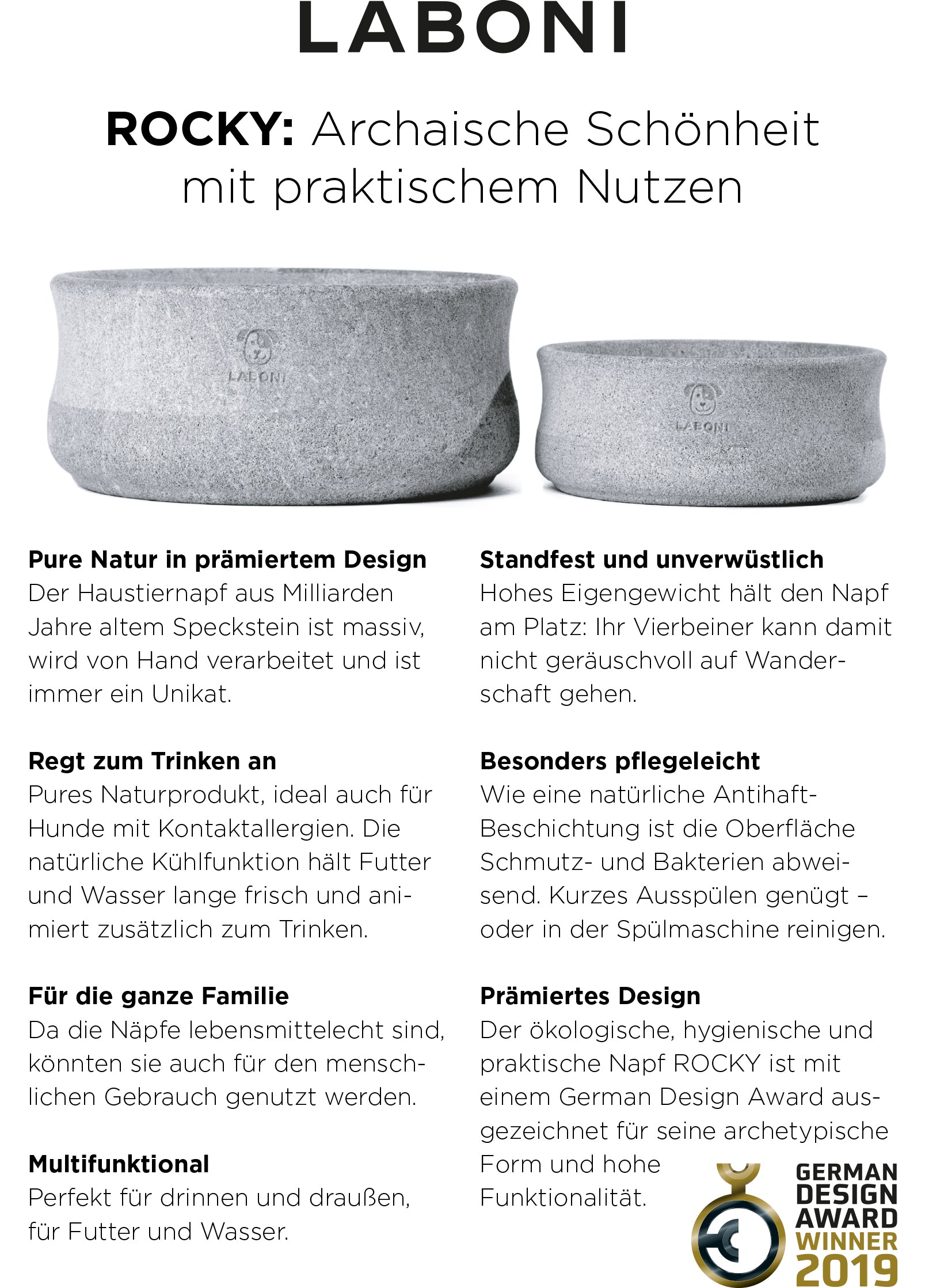 ROCKY Naturstein-Napf – selbstkühlend, stilvoll & massiv