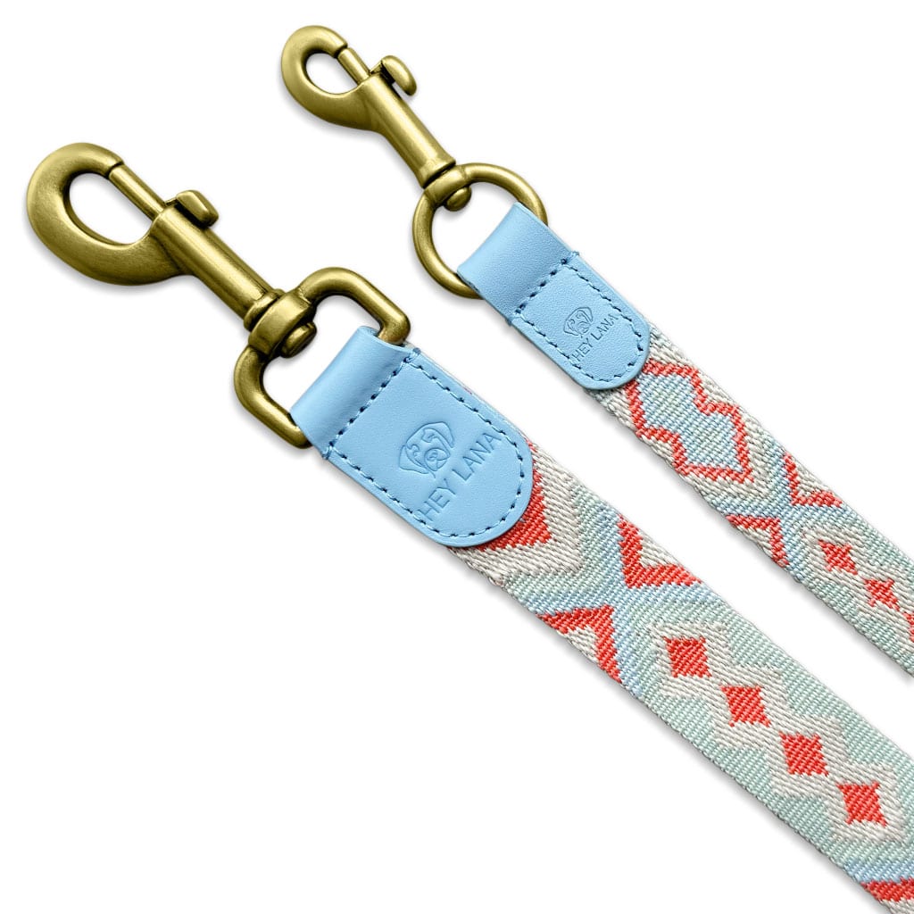 Set Hundehalsband, Leine und Geschirr - coral/blau