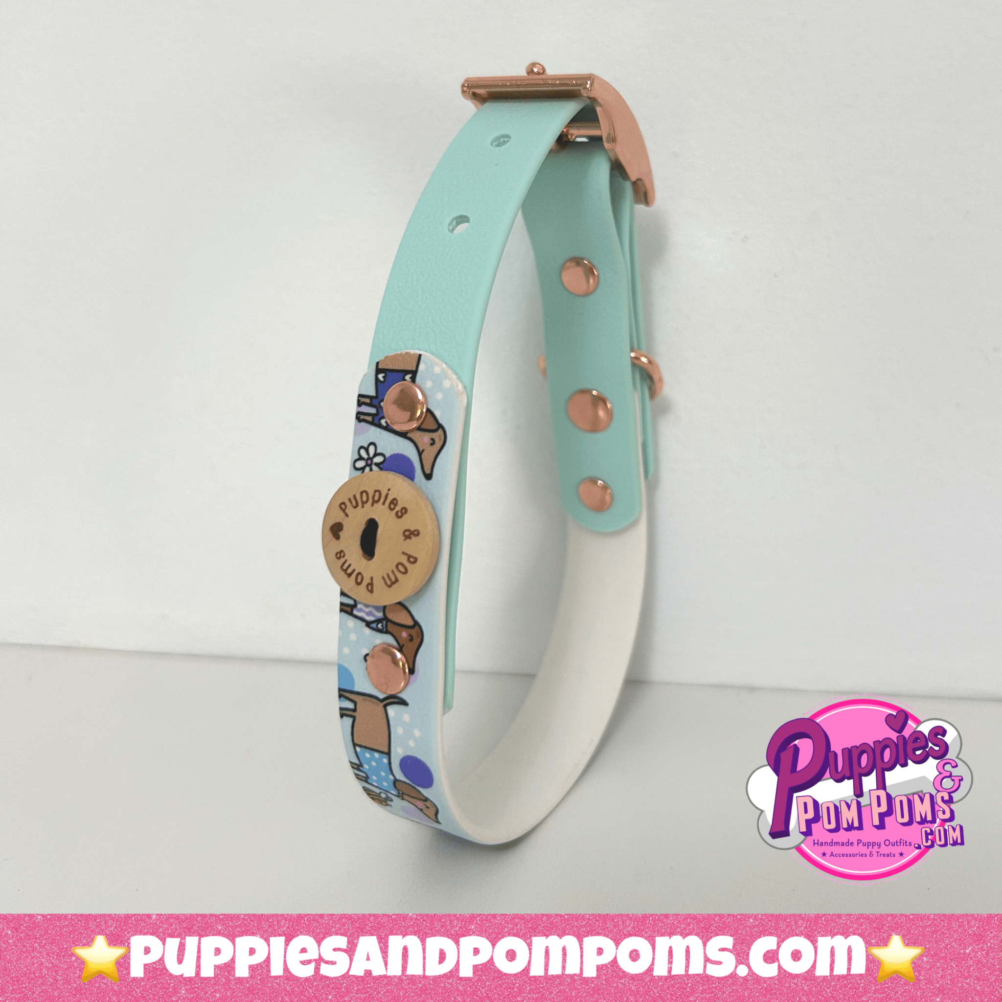 Bee Happy Dachshunds — Handgefertigtes Biothan - Hundehalsband — Babyblau - Pfotenlieblinge