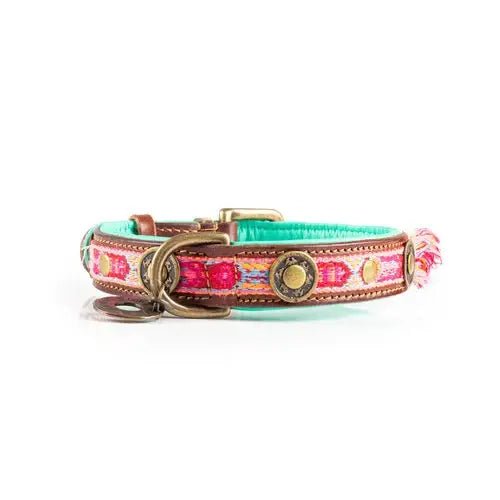 Boho Rosa Hundehalsband aus Leder – Einzigartig & Handgefertigt - Pfotenlieblinge