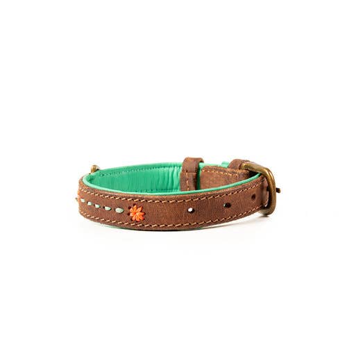Joplin Lederhalsband Braun/Türkis – Handgefertigt & Stilvoll
