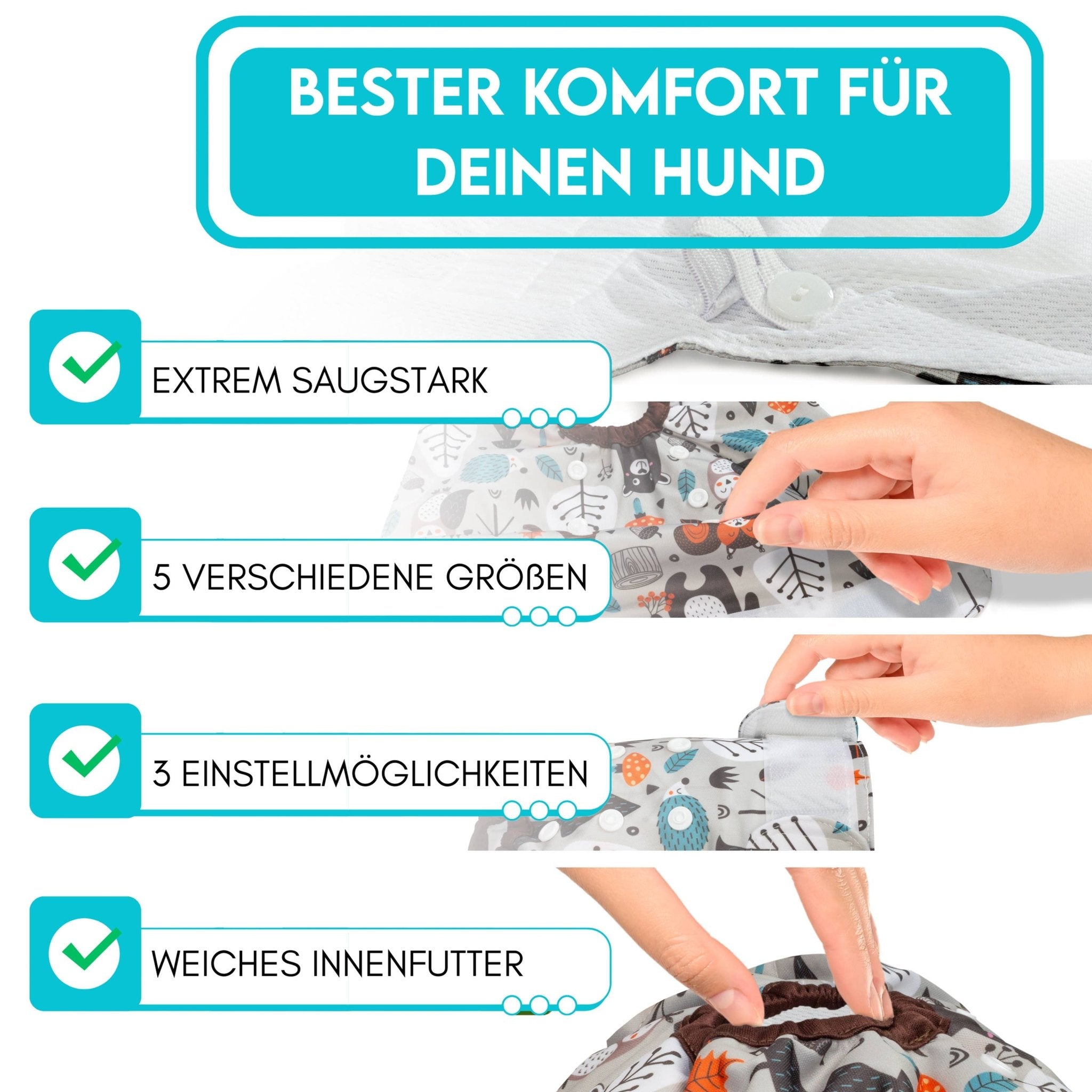 HUND IST KÖNIG 3x Saugstarke Hundewindeln Hündin (Waldtiere) - Pfotenlieblinge