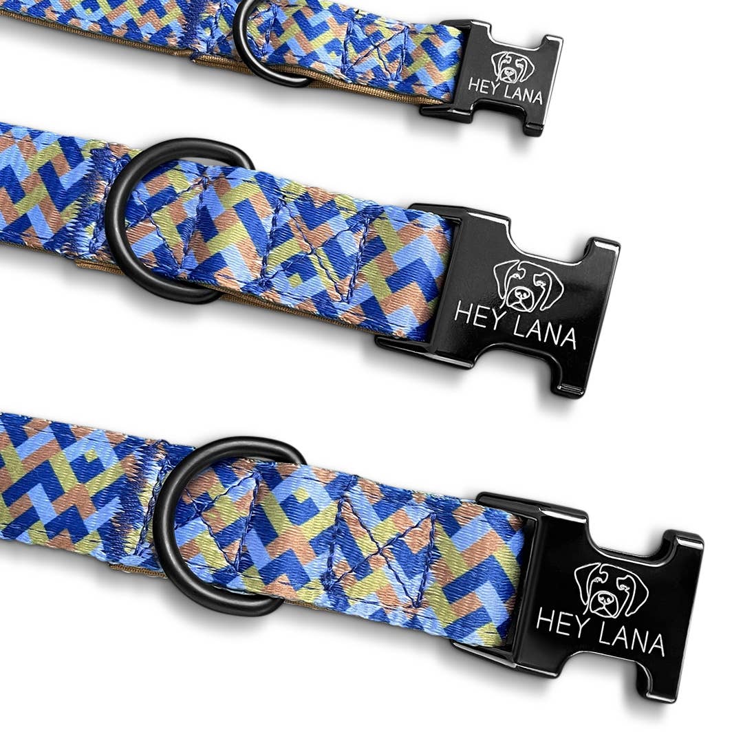 Hundehalsband Kunterbunt – Mocca/Blau - Pfotenlieblinge