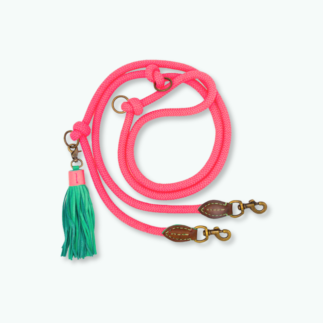 Exklusives Set: Boho rosa Halsband + Leine „Sugarbabe“