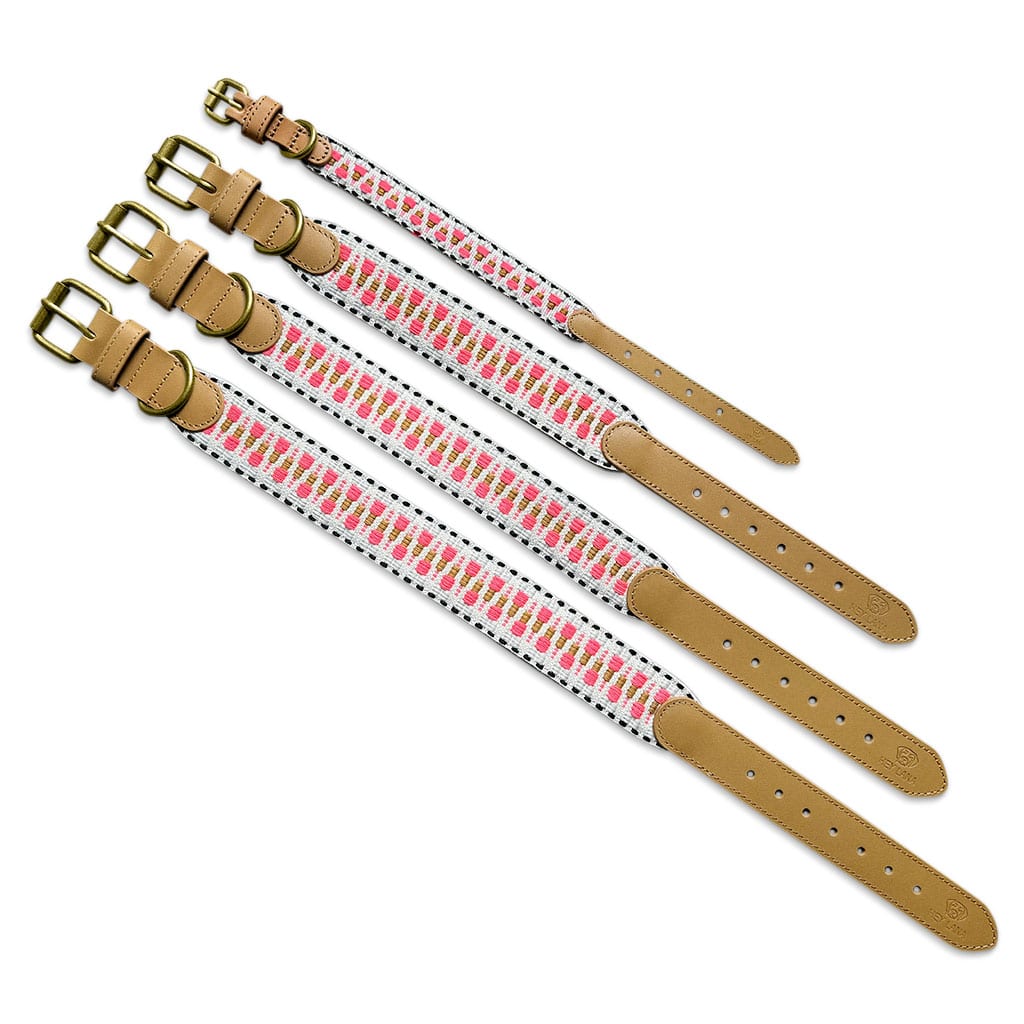 Set Hundehalsband, Leine und Geschirr – Pink/Beige - Pfotenlieblinge