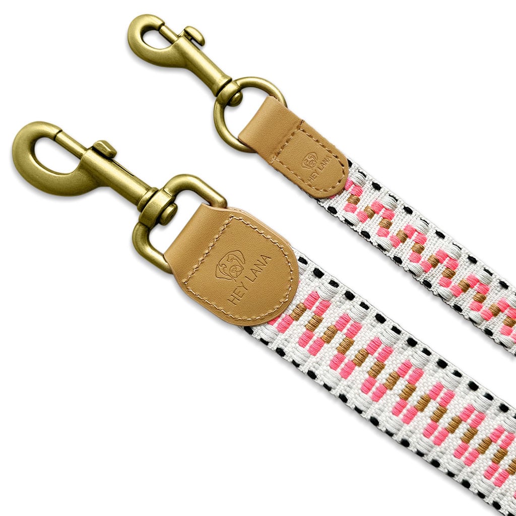 Set Hundehalsband, Leine und Geschirr – Pink/Beige - Pfotenlieblinge