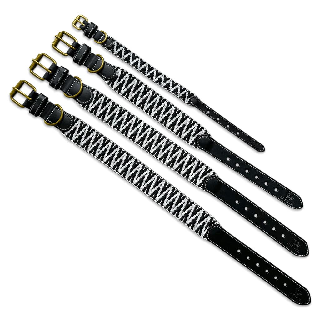 Set Hundehalsband, Leine und Geschirr - Schwarz/Weiß - Pfotenlieblinge
