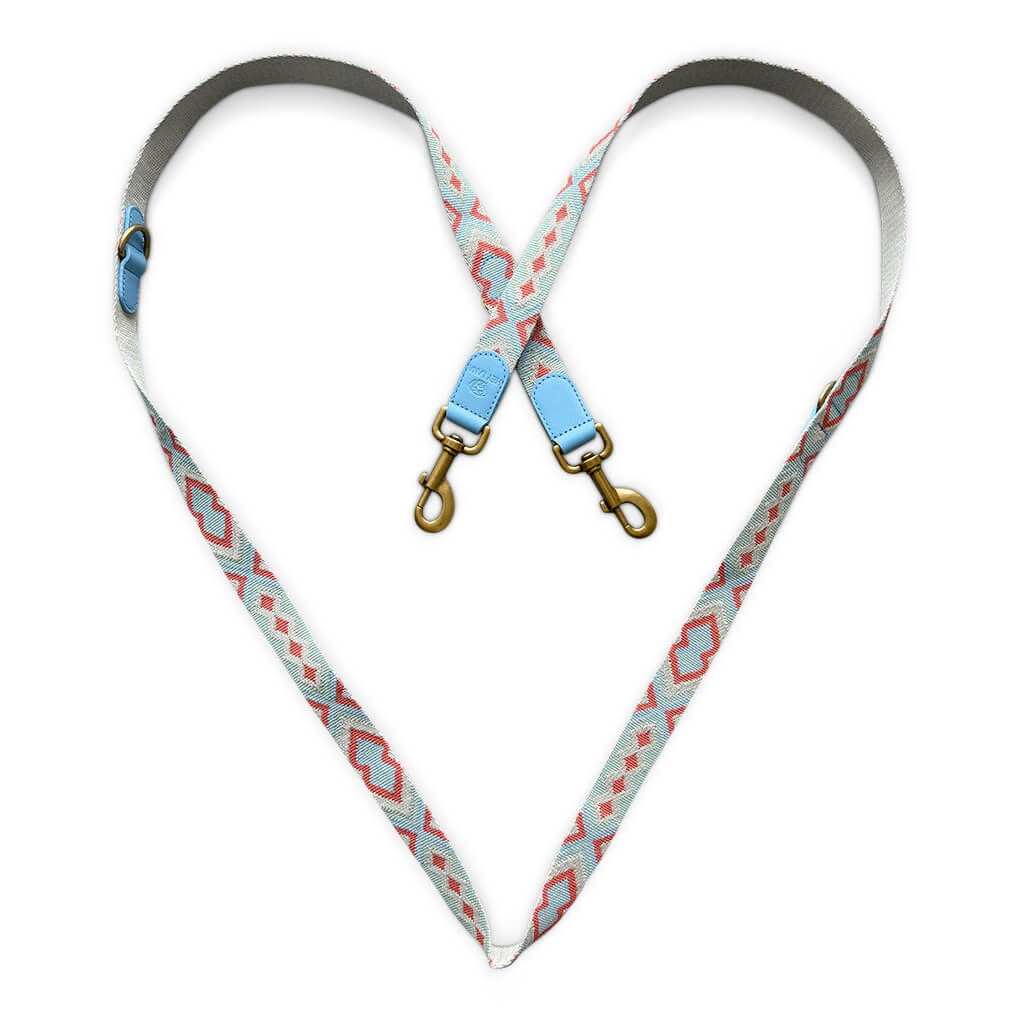Sparset: Halsband & Leine in Coral/Blau