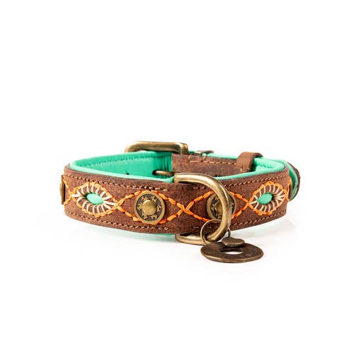 Joplin Lederhalsband Braun/Türkis – Handgefertigt &amp; Stilvoll