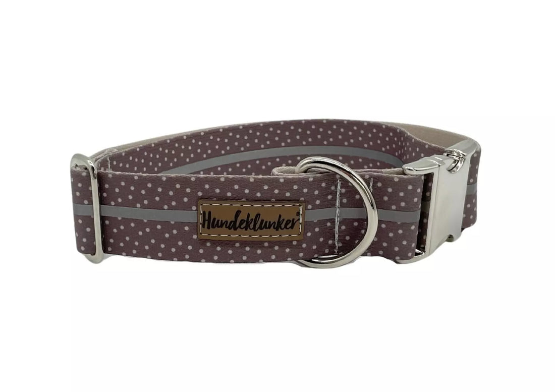 Reflektor-Halsband Cappuccino – vegan &amp; handgemacht