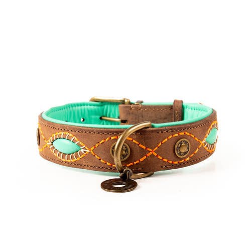 Joplin Lederhalsband Braun/Türkis – Handgefertigt &amp; Stilvoll
