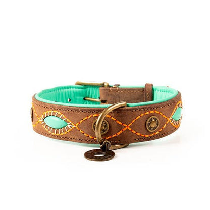 Joplin Lederhalsband Braun/Türkis – Handgefertigt &amp; Stilvoll