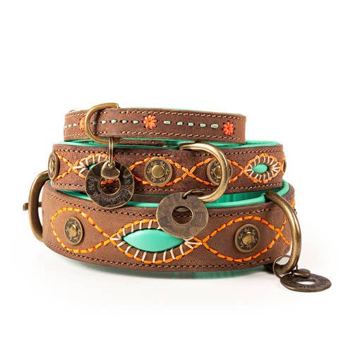 Joplin Lederhalsband Braun/Türkis – Handgefertigt &amp; Stilvoll