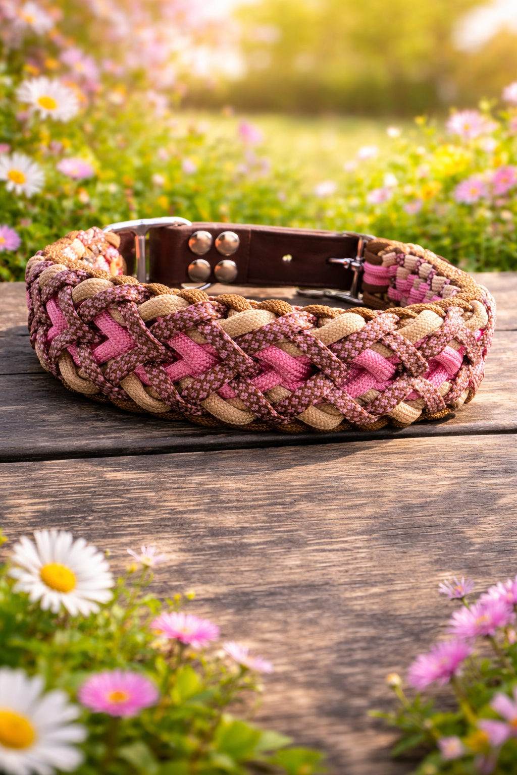 Handgemachtes Paracord-Hundehalsband "Spring Blush"