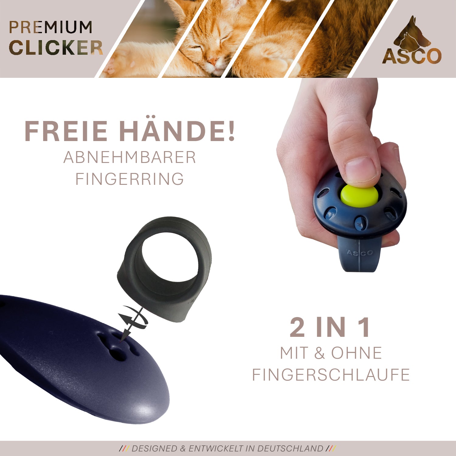 ASCO Finger Clicker mit abnehmbarem Fingerring für Clickertraining