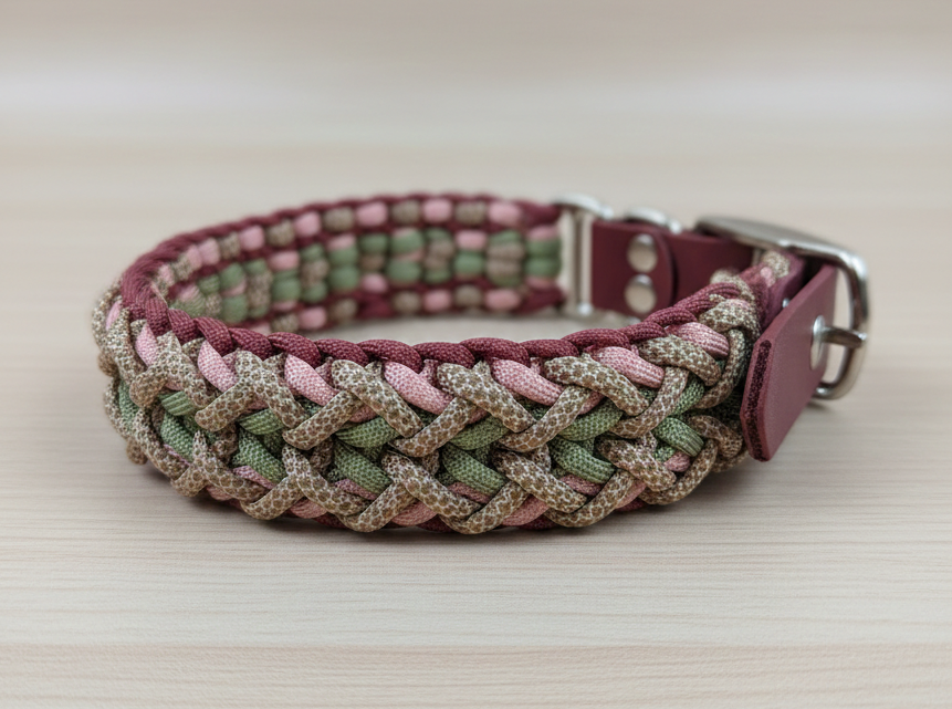 Handgemachtes Paracord-Hundehalsband „Rosé Sage“
