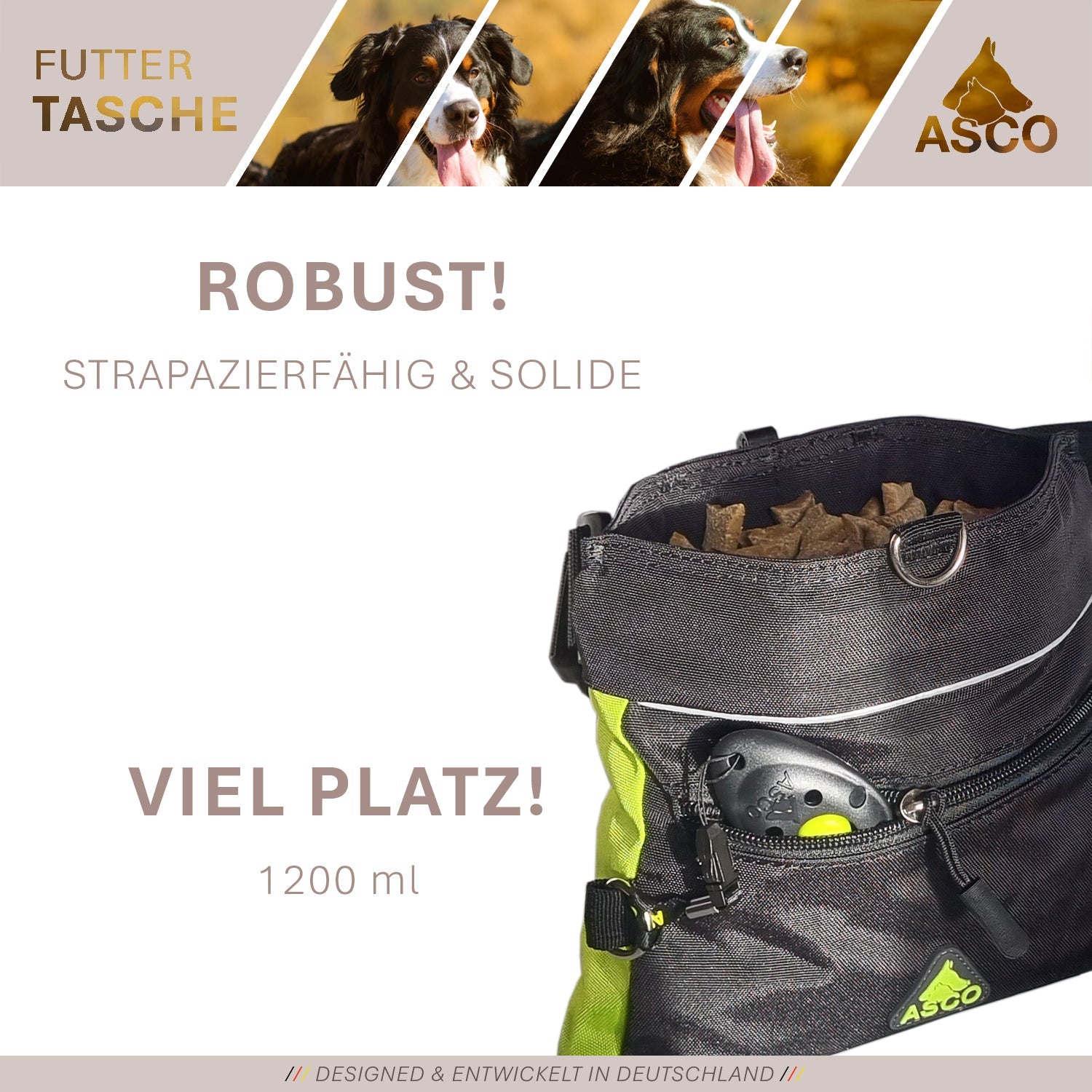 ASCO Futterbeutel mit Einhand-Schnappverschluss 20x20 cm