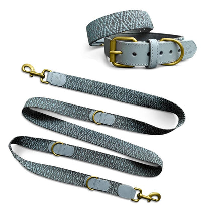 Sparset: Halsband &amp; Leine in Anthrazit/Eisblau