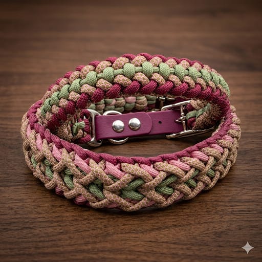 Handgemachtes Paracord-Hundehalsband „Rosé Sage“