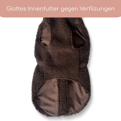 Teddyfleece-Hundemantel mit integriertem Geschir Espresso