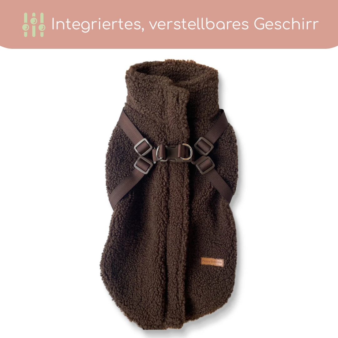 Teddyfleece-Hundemantel mit integriertem Geschir Espresso