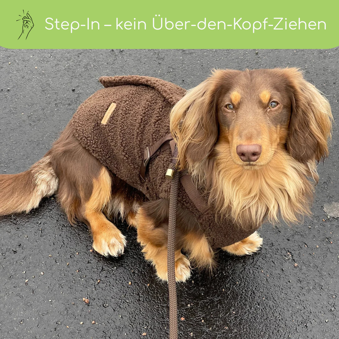 Teddyfleece-Hundemantel mit integriertem Geschir Espresso