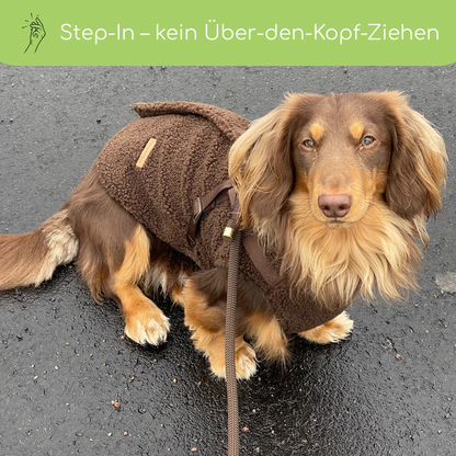 Teddyfleece-Hundemantel mit integriertem Geschir Espresso