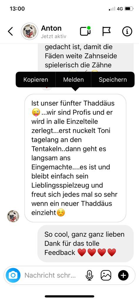 Thaddäus Tintenfisch – Handgeknüpftes Hundespielzeug aus Baumwolle