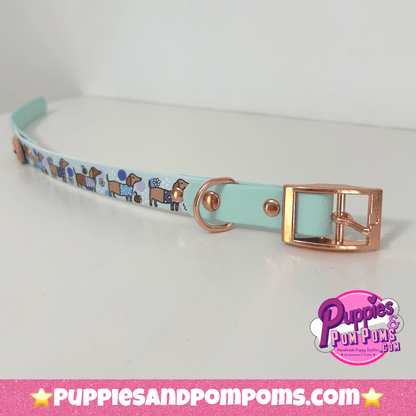 Bee Happy Dachshunds — Handgefertigtes Biothan - Hundehalsband — Babyblau - Pfotenlieblinge