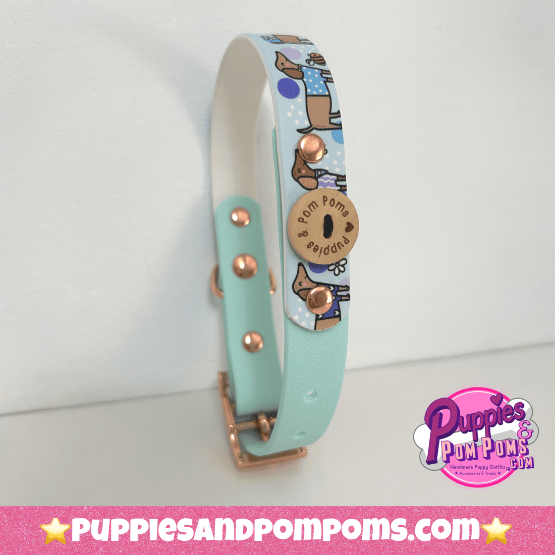 Bee Happy Dachshunds — Handgefertigtes Biothan - Hundehalsband — Babyblau - Pfotenlieblinge