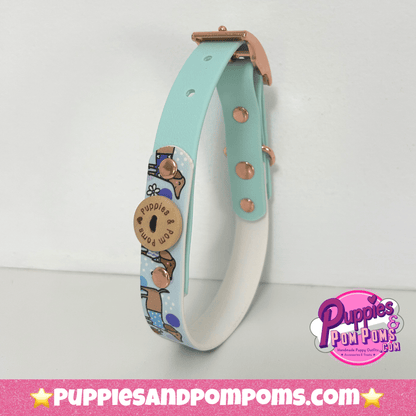 Bee Happy Dachshunds — Handgefertigtes Biothan - Hundehalsband — Babyblau - Pfotenlieblinge