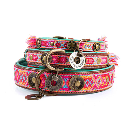Exklusives Set: Boho rosa Halsband + Leine „Sugarbabe“