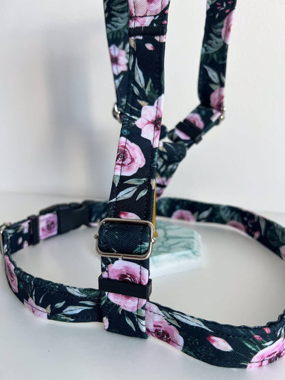 Hundegeschirr Dark Roses, Verstellbar &amp; Handmade