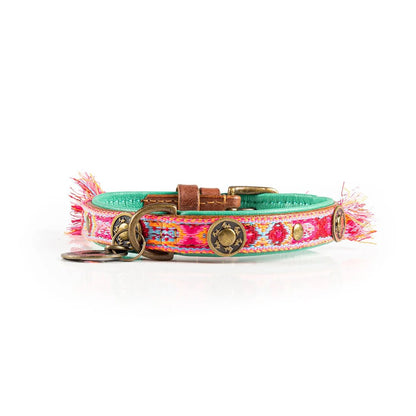 Exklusives Set: Boho rosa Halsband + Leine „Sugarbabe“ - Pfotenlieblinge
