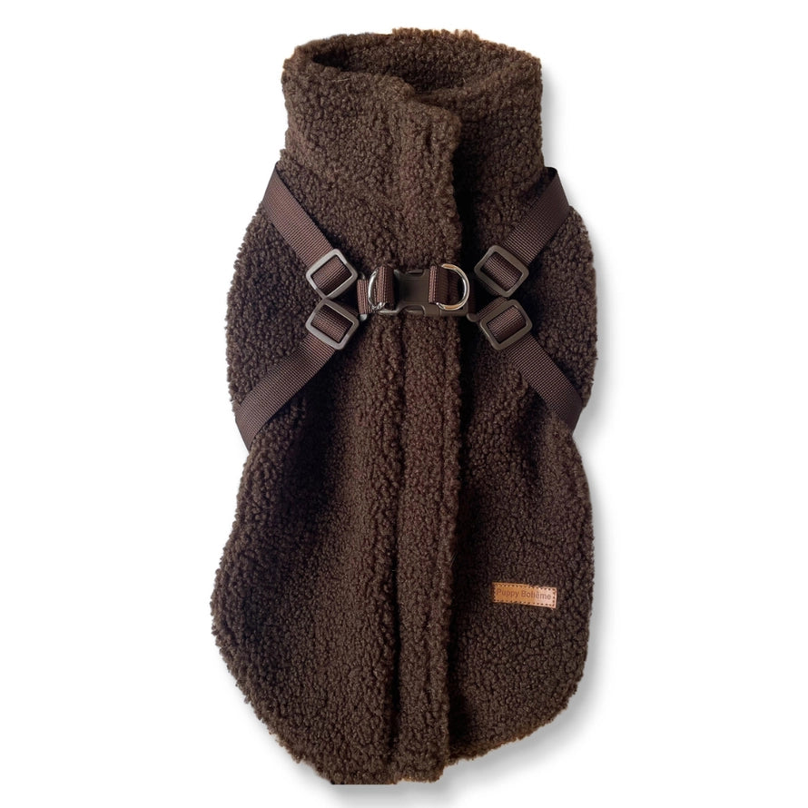 Teddyfleece-Hundemantel mit integriertem Geschir Espresso