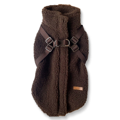 Teddyfleece-Hundemantel mit integriertem Geschir Espresso