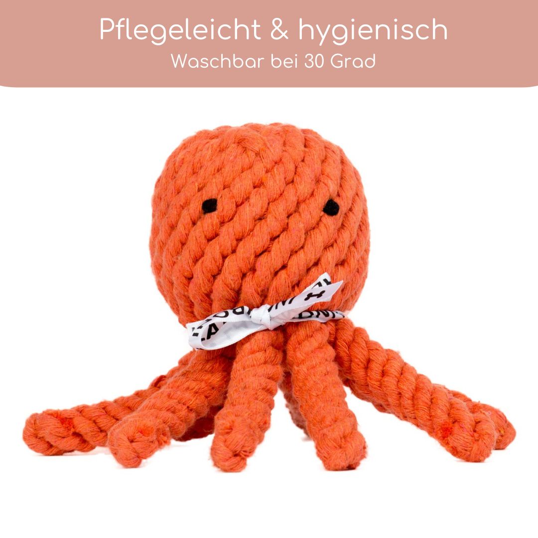 Thaddäus Tintenfisch – Handgeknüpftes Hundespielzeug aus Baumwolle