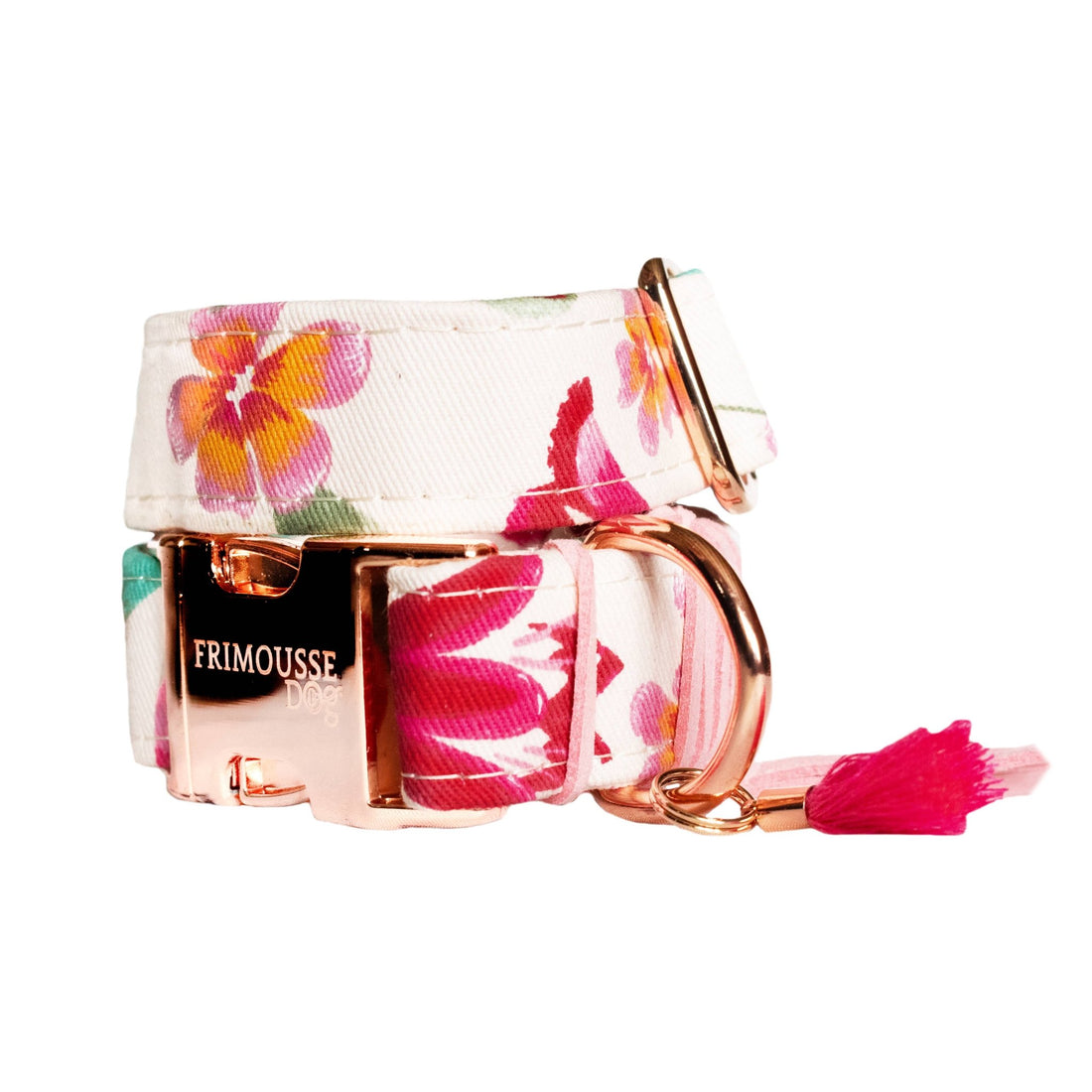 Handgemachtes Blumen - Halsband – Baumwolle &amp; Wildleder, Made in France - Pfotenlieblinge