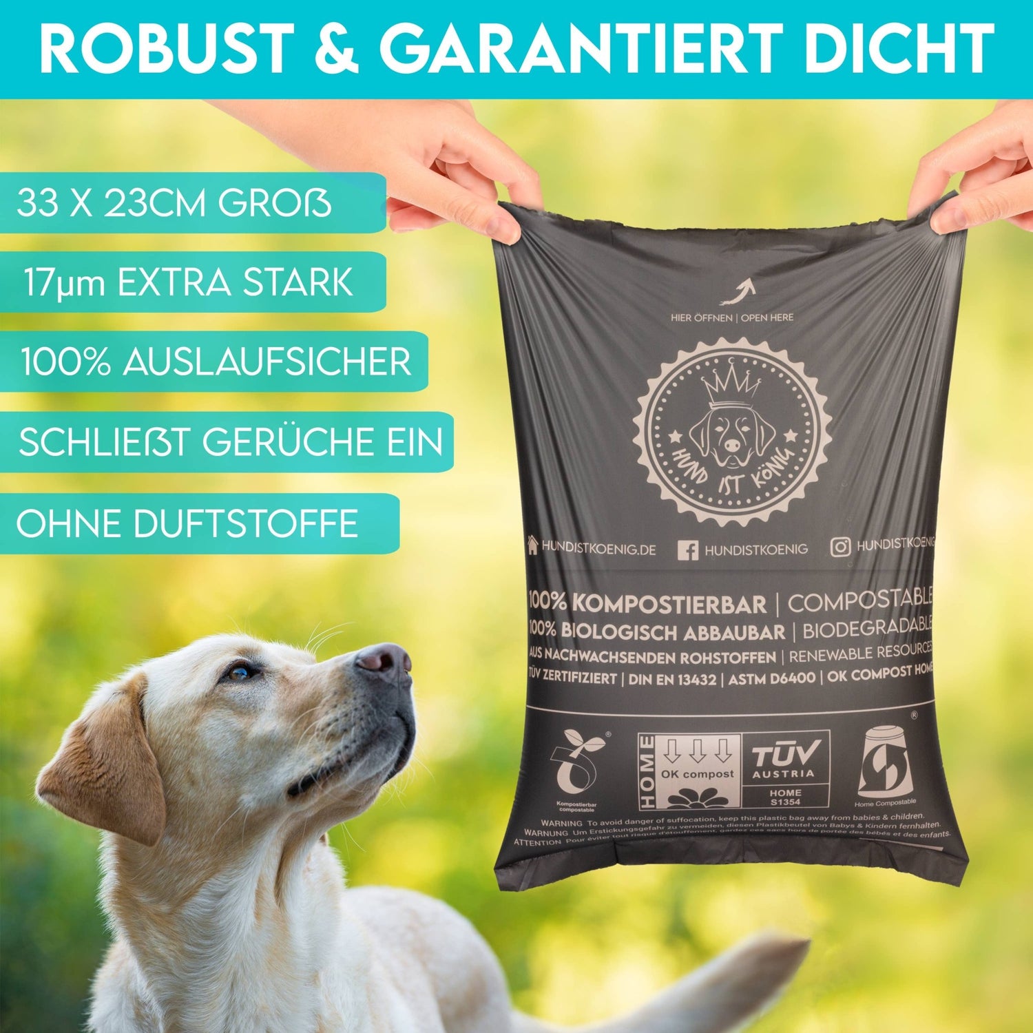 HUND IST KÖNIG® Hundekotbeutel 100% kompostierbar [270 Stk.} - Pfotenlieblinge