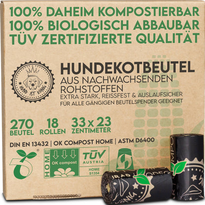 HUND IST KÖNIG® Hundekotbeutel 100% kompostierbar [270 Stk.} - Pfotenlieblinge