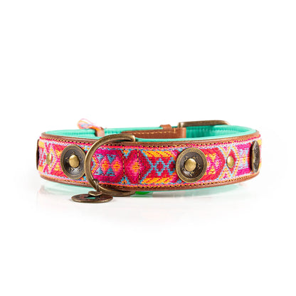 Exklusives Set: Boho rosa Halsband + Leine „Sugarbabe“
