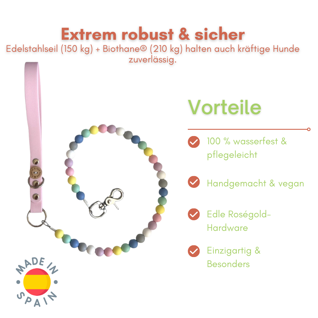 Handgemachte Perlen-Hundeleine – wasserfest &amp; robust (Roségold)