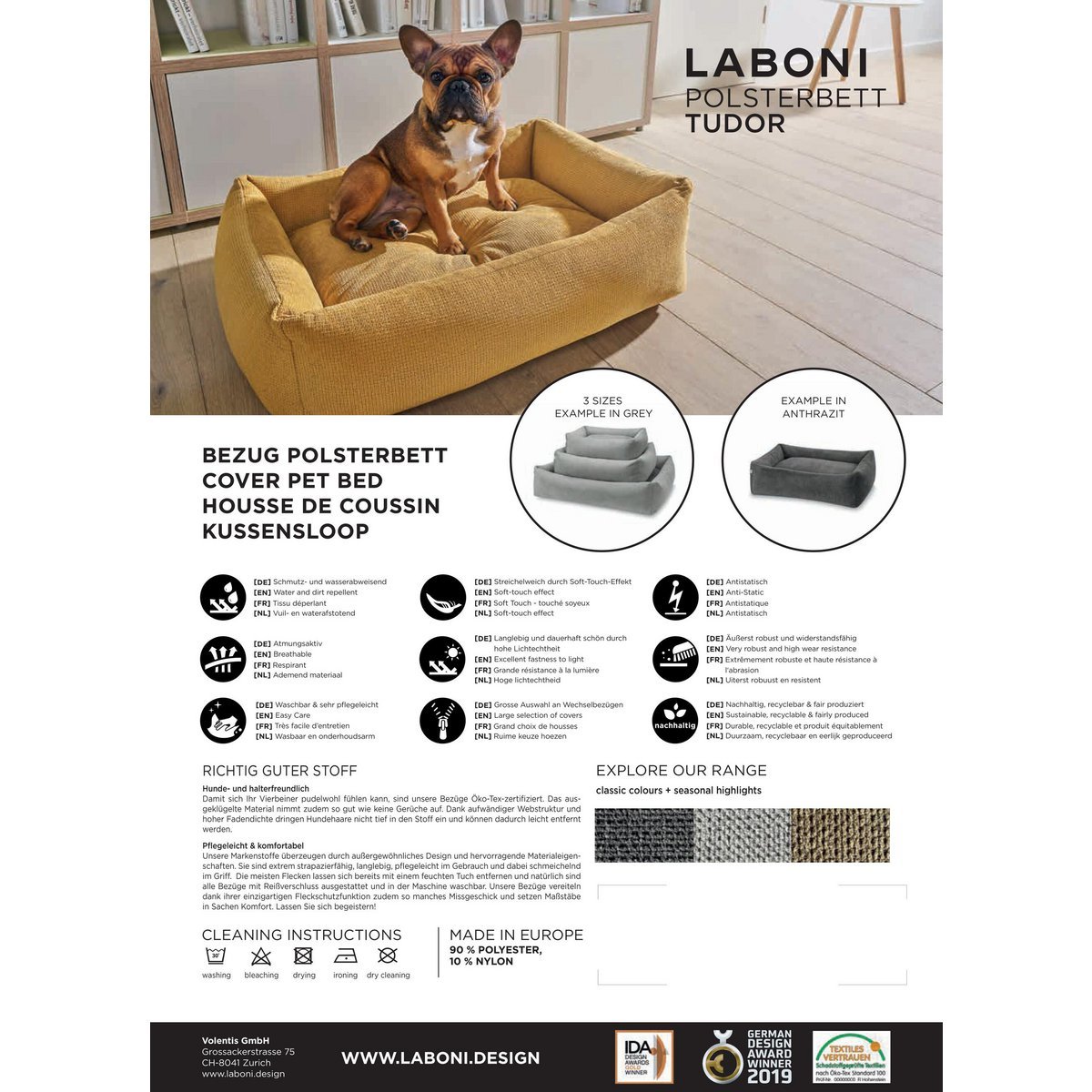 LABONI CLASSIC Hundebett TUDOR – Hochwertiges, pflegeleichtes Designer - Hundebett - Pfotenlieblinge