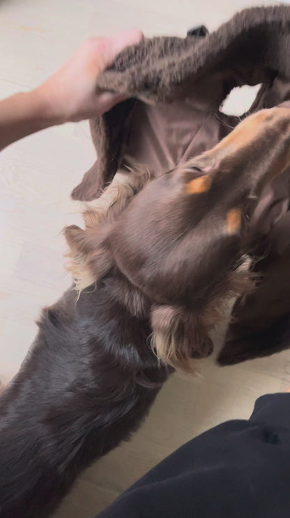 Teddyfleece-Hundemantel mit integriertem Geschir Espresso